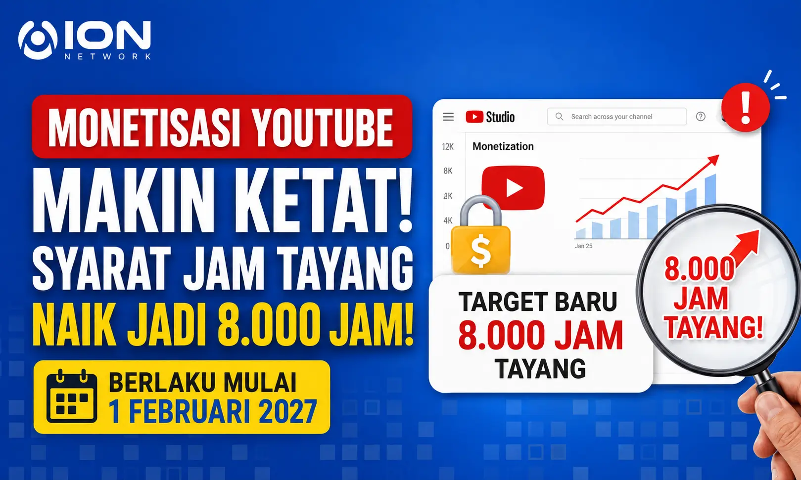 Monetisasi YouTube Makin Ketat, Syarat Jam Tayang Naik Jadi 8.000 Jam Mulai 2027