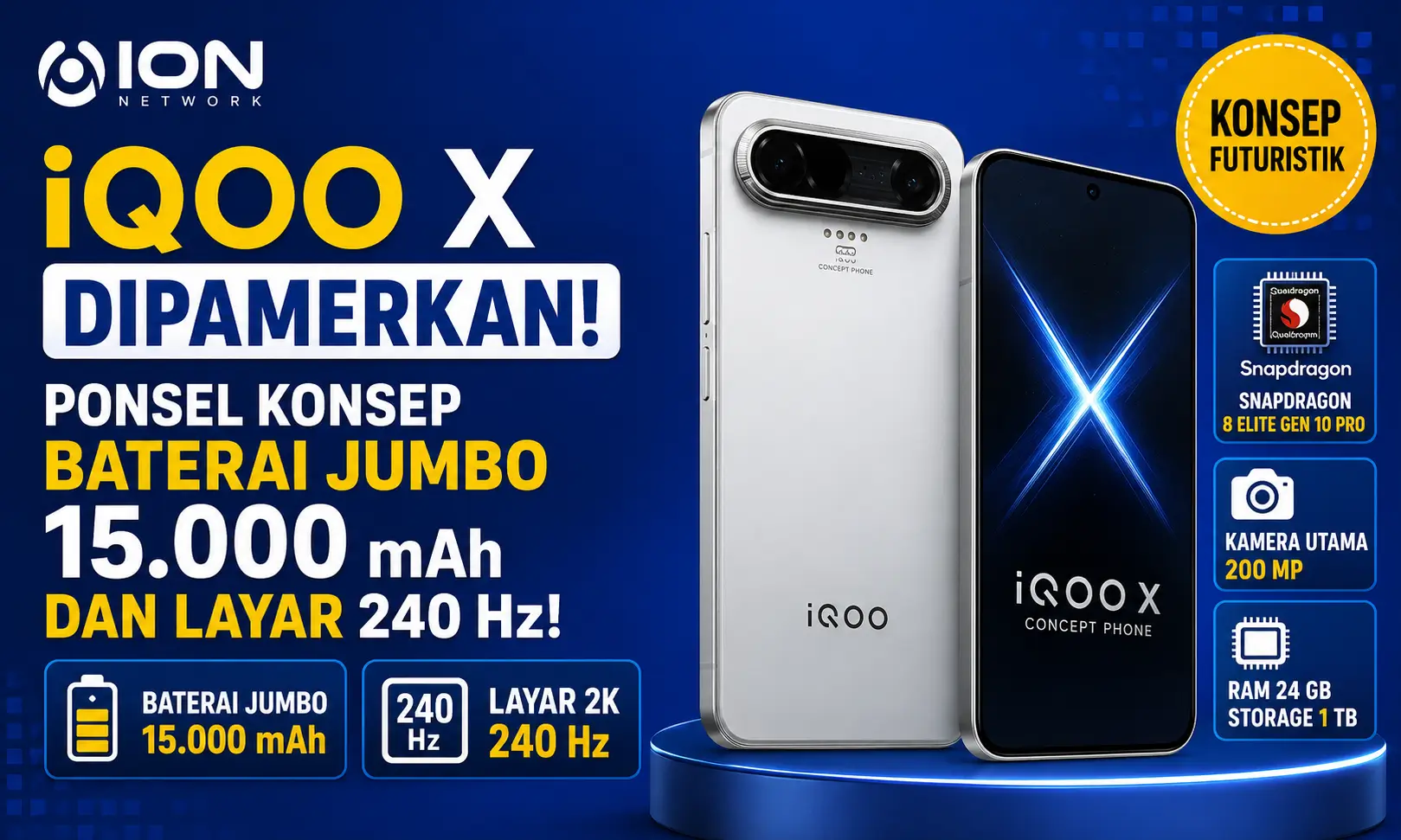 iQOO X Dipamerkan, Ponsel Konsep Bawa Baterai Jumbo 15.000 mAh dan Layar 240 Hz
